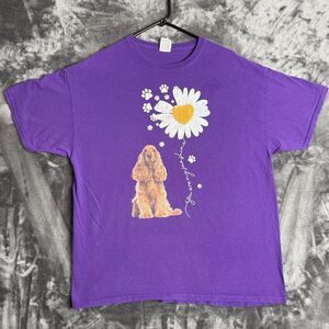 Vintage Y2K Animal Dog Flower Short Sleeve T-Shirt Size X-Large Purple